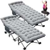 Meulbaty Klappbett Klappbar Feldbett, Stahlrahmen + Oxford-Stoff Liegefläche (2.3-3cm Matratze, 2-St) Leicht Relax Liege für Balkon, Garten, 190×71×36cm grau 36 cm