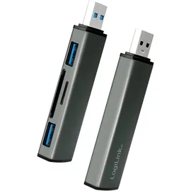 Logilink USB 3.2 (Gen2) 2-Port Hub mit Kartenleser für microSD- und SD-Karten, Aluminiumgehäuse, mit eingebautem SD-Kartenleser, mit Status-LEDs Spacegrau