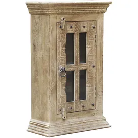 SIT Möbel SIT DAIPUR beige natur antikgrau), B:44cm H:70cm T:20cm, Glas, Massivholz, Schränke, Hängeschrank, geschnitzte Verzierungen