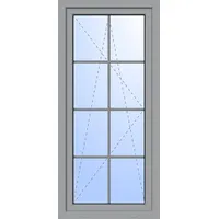 Kunststoff Balkontür "GEORG" 74 mm 2-fach Verglasung 8 Sprossenfelder Silbergrau RAL 7001 beidseitig innen öffnend DIN rechts