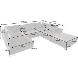 Riess-Ambiente Moderne XXL Wohnlandschaft KENT 305cm grau Samt Bigsofa inkl. Hocker Federkern