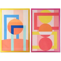 2-teiliges Wandbild-Set – Urbaner Stil in Gelb & Rosa, 80 x 3,3 x 120 cm