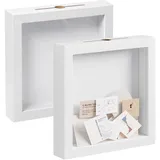EUGAD 2 Stück 3D Bilderrahmen zum Befüllen, Objektrahmen Spardose 30x30 cm, tiefer Rahmen für Objekte bis 3 cm, Holzrahmen Quadratisch für Ticket, Weinschnur, Bierdeckel, Weiß