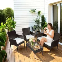Peviasot Gartenmöbel Set 4-teilig Polyrattan Sitzgruppe mit 2 Sesseln, 2-Sitzer Sofa und Glastisch, Braun - Braun