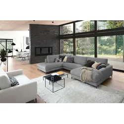 KAWOLA Sofa CARA Wohnlandschaft U-Form Cord grau Longchair rechts