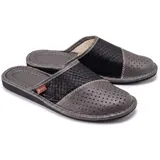 ESTRO Hausschuhe Herren Leder Herrenhausschuhe - Hausschuhe Männer Pantoffeln Herren Pantoletten Slippers M55 (48 EU, Grau) - 48 EU