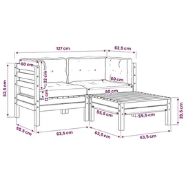 vidaXL Garten-Lounge-Set 3-tlg. creme Kiefer