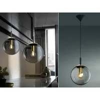 MeineWunschleuchte Kleine LED Pendelleuchte einflammig Rauchglas Schwarz Messing -