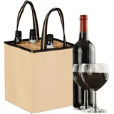 Relaxdays Flaschentasche 9 Flaschen, Flaschenträger für Wein Bier, Leergut, Getränketasche, HBT: 45 x 24 x 24 cm, beige,