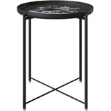 Phoenix Minecraft Beistelltisch Schwarz, Metall, rund, rund, 47x51x47 cm, abnehmbares Tablett, Wohnzimmer, Wohnzimmertische, Beistelltische, Beistelltische Metall