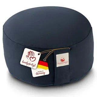 Navango® Meditationskissen - Marineblau I Rundes Yogakissen handgefertigt in Deutschland I Sitzhöhe 15cm I Verdeckter Reißverschluss I 100% Dinkelspelz Füllung I Waschbarer Bezug 100% Baumwolle