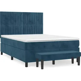 vidaXL Boxspringbett mit Matratze Dunkelblau 140x200 cm Samt