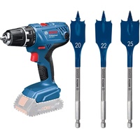 Bosch Professional 18V System Akku Bohrschrauber GSR 18V-21 (ohne Akkus und Ladegerät, im Karton) + 7x Expert SelfCut Speed Flachfräsbohrer Set (für Weichholz, Grobspanplatte, Ø 16-32 mm, Zubehör)