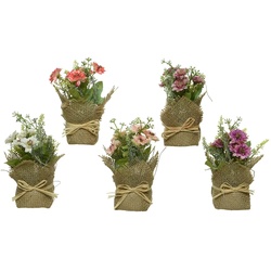 KSD 1 Kunstblume 17cm Jutetopf künstliche Mini Seidenblumen Kunstpflanzen Juteband