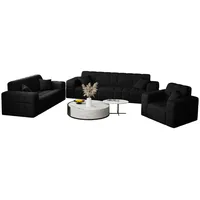 Fun Möbel Polstergarnitur Sofaset Designersofa NANCY 3-2-1 in Stoff Neve, (Set, 3-tlg., inkl. 5 Zierkissen), Rundumbezug schwarz