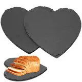 LOMUG Schieferplatte Servierplatte Herz 20cm 2er Set Schieferplatten Schiefer Schwarz fürs Buffet, Sushi und Käse Servieren & Beschriften