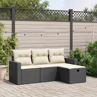 SECOLI Balkon Lounge Balkonmöbel Keiner Sofa Outdoor Gartensofa 3-Sitzer Gartenmöbel-Set Ecksofa Garten Balkonlounge Rattan Polyrattan Lounge Gartenlounge Terrassenmöbel Schwarz 4-tlg-Type-41