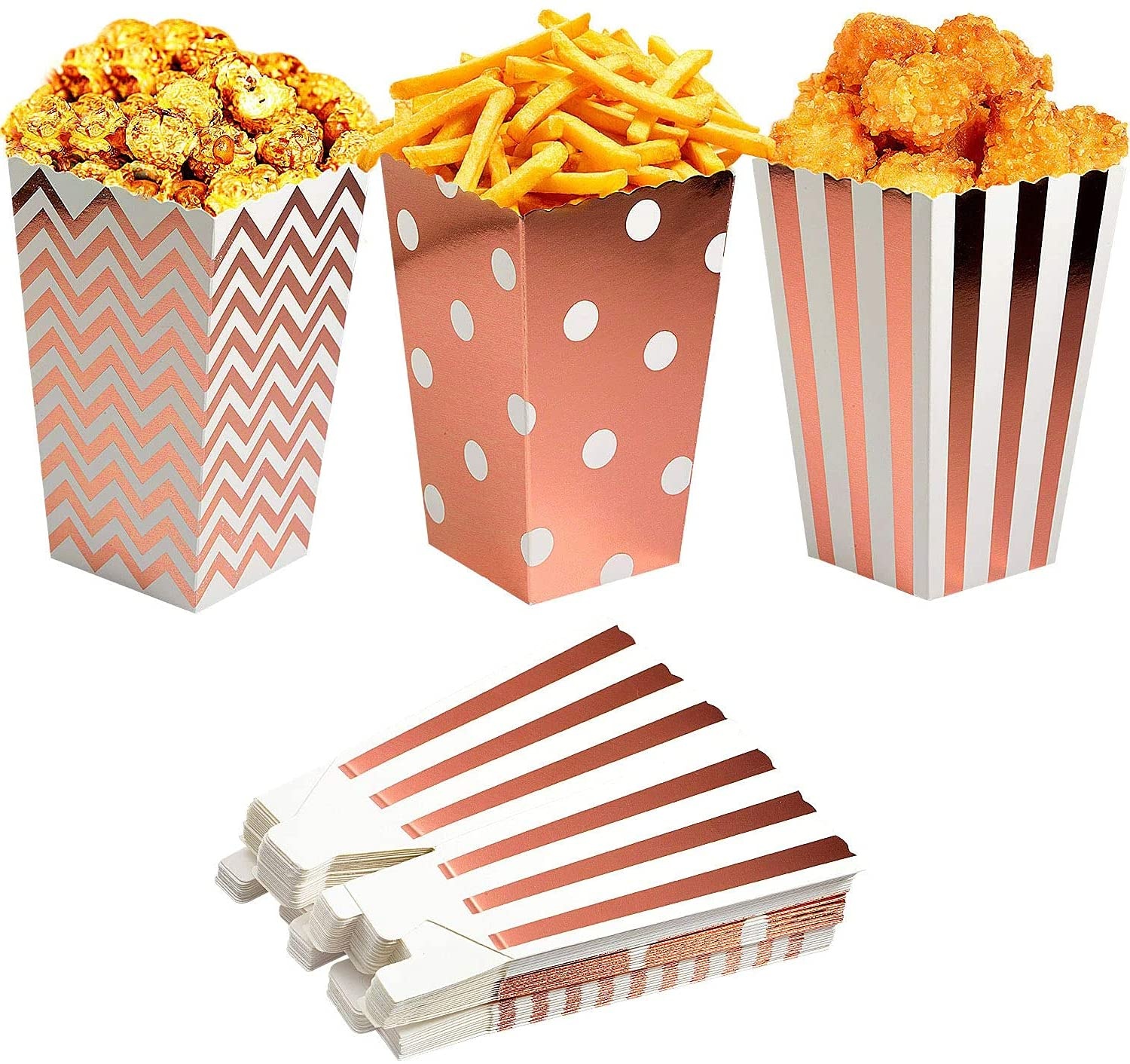 Miss-shop Popcorn Boxen,Popcorn Tüten Pappe 36 Stück Popcorn Candy Boxen Behälter für Party Snacks, Süßigkeiten, Popcorn und Geschenke - Rosé Gold 12 * 7 cm