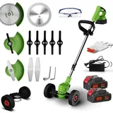 Akku-Rasentrimmer,mit 2X 2,0 Ah Akku und Ladegerät,Rasenkantenschneider mit 3 Arten von Schneidklingen,ausziehbar,Faltbar,mit Rädern