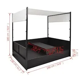 vidaXL Gartenbett mit Baldachin Schwarz 190×130 cm Poly Rattan