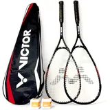 VICTOR Squashset: 2X VICTOR Squashschläger Magan Core Black Deluxe Edition + 2 Squashbälle + 1 Schlägertasche; erhältlich áuch als Einzelschläger (Set)