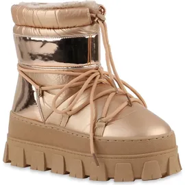 VAN HILL Damen Winter Boots Bequeme Profil-Sohle Schuhe 217516 Rose Gold, 39 - 39