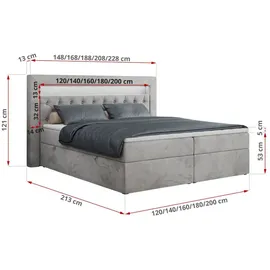 MKS Meble Boxspringbett 140x200 mit Led, Polsterbett 140x200 mit LED Kopfteil - Multipocket-Matratze H3 - Doppelbett mit Bettkasten Stauraumbett, GOLD-6 - 14... - Hellgrau