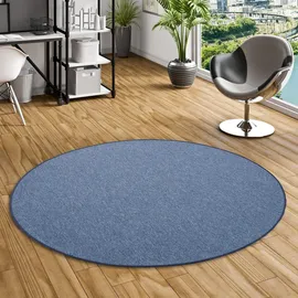 Snapstyle Feinschlingen Velour Teppich Strong Dunkelblau, 100cm Rund,