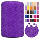 Polyester Makramee Garn 3mm X 225m,Makramee Band,Makramee Kordel 100% Polypropylene Yarn Makramee Schnur Kordel Garn Zum HäKeln FüR Makramee Blumenampel Deko KnüPfen Taschen DIY (Dunkellila, 1 Pcs)