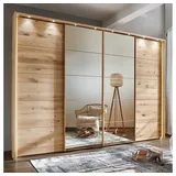 Pharao24 Kleiderschrank Meyden aus Massivholz, mit LED Beleuchtung braun 310 cm x 221 cm x 67 cm