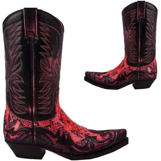 SIULAS Western Cowboy Stiefel - Low Heel Mid Tube Ritter Stiefel - Vintage Leder Stickerei Western Cowboy Biker Stiefel,Rot,47 - 47 EU