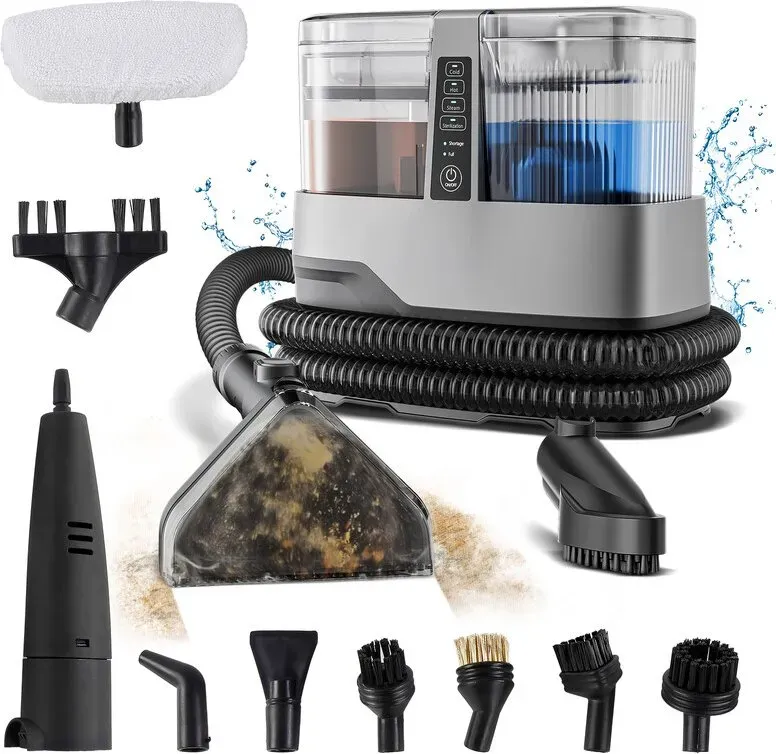OMESER C688B 1800W 17KPa Dampfreinigungsgerät für Teppiche 13-in-1 Multifunktionaler tragbarer Trocken- und Nass-Dampfreiniger mit Dampffunktion für Autositz, Zuhause und Sofa