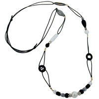 unbespielt Gallay Perlenkette Kunststoffperlen schwarz-weiß Kordel schwarz 105cm (1-tlg) schwarz