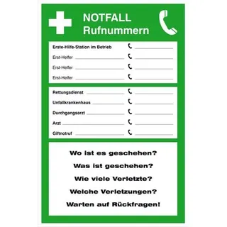 SafetyMarking 43.0044 Aushang Notfall Rufnummern Kunststoff (B x H) 200mm x 300mm 1St.