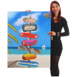 Wandbild Straßenschild, 100% handgemaltes Ölgemälde Gemälde XL, 100x75cm