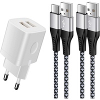 USB Ladegerät mit USB C Ladekabel für Samsung Galaxy S24/S23/S21/S20/S10/S9/Z Flip 5/A54/A14/A34/A13/A33/A53/A12, iPhone 15, 2-Port 2.1A USB Netzteil Stecker Ladestecker Handy Netzstecker Ladeadapter