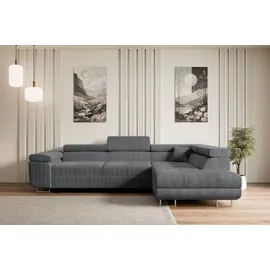 altdecor Ecksofa mit Schlaffunktion und Bettkasten GUSA-L 272x202x107 cm Grau Cord