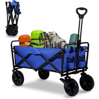 Ikodm Bollerwagen Faltbar, Handwagen mit Verstellbarem Griff mit Herausnehmbare Plane, 96 L Strandwagen Gartenwagen Transportwagen Bollerwagen Kinder -Blau