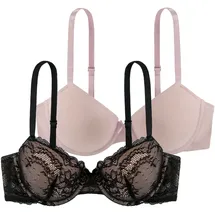 DORINA Damen Chloe 2er-Pack Demi-BH Set – Leicht Gepolsterte Bügel-BHS mit Floraler Spitze und Weichem Mikrogewebe, Verstellbare Träger, Schwarz und Rosa - 90C