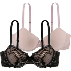 DORINA Damen Chloe 2er-Pack Demi-BH Set – Leicht Gepolsterte Bügel-BHS mit Floraler Spitze und Weichem Mikrogewebe, Verstellbare Träger, Schwarz und Rosa - 90C