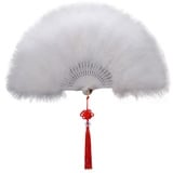 Uposao Damen Fächer Feder,Vintage Stil 20er Jahre Feder Handfächer Faltbar Handheld Marabou Federfächer Damen Party Kostüm Dekoration Zubehör für Hochzeit Halloween Karneval, Mottoparty,Weiss