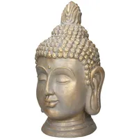 ECD Germany Buddha Figur Kopf Statue 53 cm Polyresin, Bronzeoptik Garten, Deko