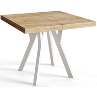 Quadratischer Esszimmertisch RICO, ausziehbarer Tisch, Größe: 90-190X90X77 cm, Wohnzimmertisch Farbe: CRAFT, mit Holzbeinen in Farbe Weiß
