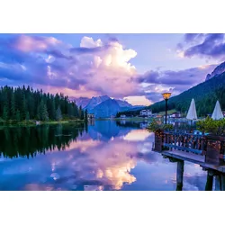 Fototapete PAPERMOON "MISURENA SEE-DOLOMITEN GEBIRGE ALPEN DORF TIROL WALD", bunt, B:4,50m L:2,80m, Vlies, Tapeten