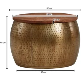 Wohnling Couchtisch Gold Mango 60 x 60 x 40 cm