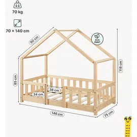 [en.casa] Kinderbett Treviolo 70 x 140 cm Kiefer naturbelassen beige