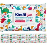 Kindii Fun Feucht-Toilettenpapier – (10x60 Stück) Feuchtes Toilettenpapier – Kamille, Aloe Vera, pH-neutral, spülbar, erfrischt den Intimbereich – 600 Stück
