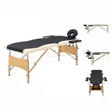 vidaXL Massageliege Klappbar 2-Zonen mit Holzgestell Schwarz und Beige