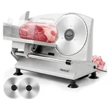 7MAGIC Allesschneider Elektrisch, 2 Klingen, Sicherheitsverriegelung, 15mm Einstellbare Schnittstärke Heimgebrauch Aufschnittmaschine für Fleisch... - Silber