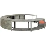 vidaXL Whirlpool Umrandung mit Stauraum Rund Poolumrandung Poolverkleidung für Spa Grau Poly Rattan Stahlrahmen Eukalyptus-Hartholz